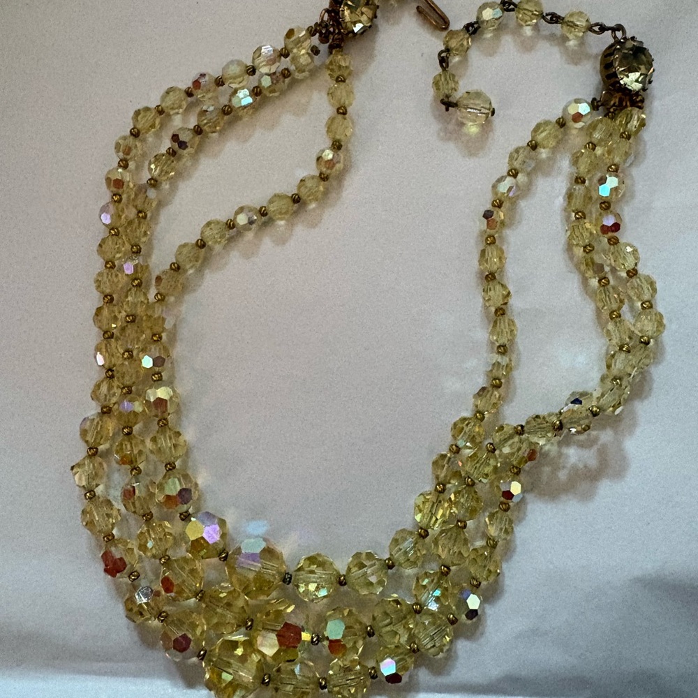 Sparkly Yellow Aurora Borealis Beaded Necklace